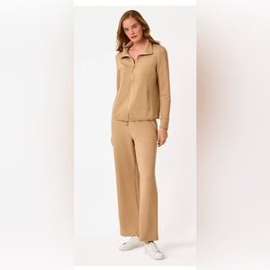 Women’s Zip-Front Knit Pant Set in heathered iced latte